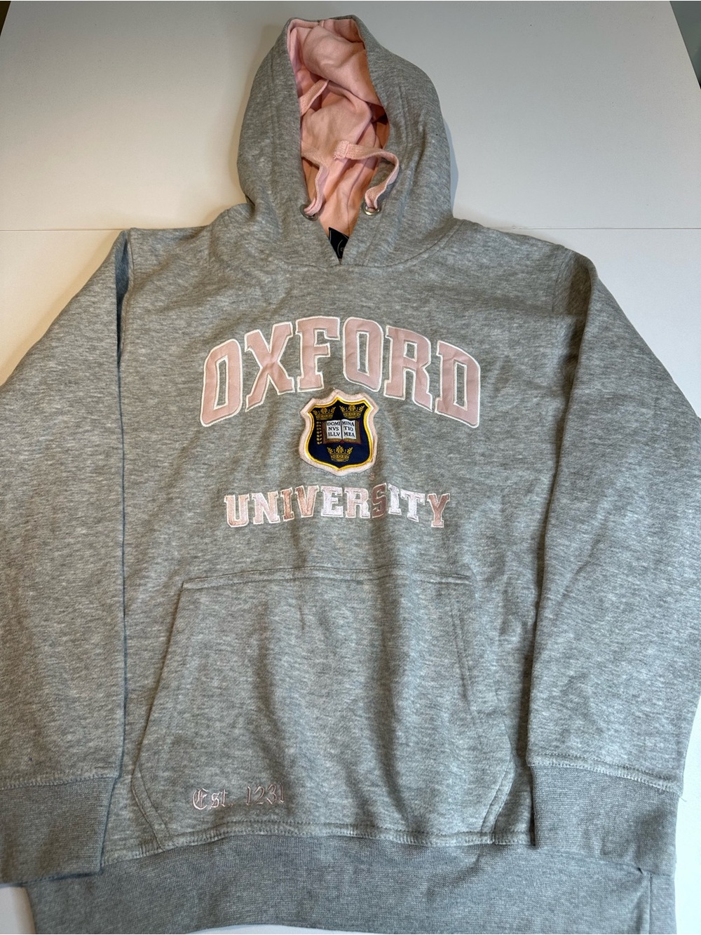 Oxford University Crewneck Hoodie - Gray with Pink Lining
